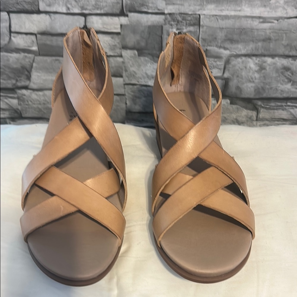 Bettye Muller Tan Crisscross Sandals